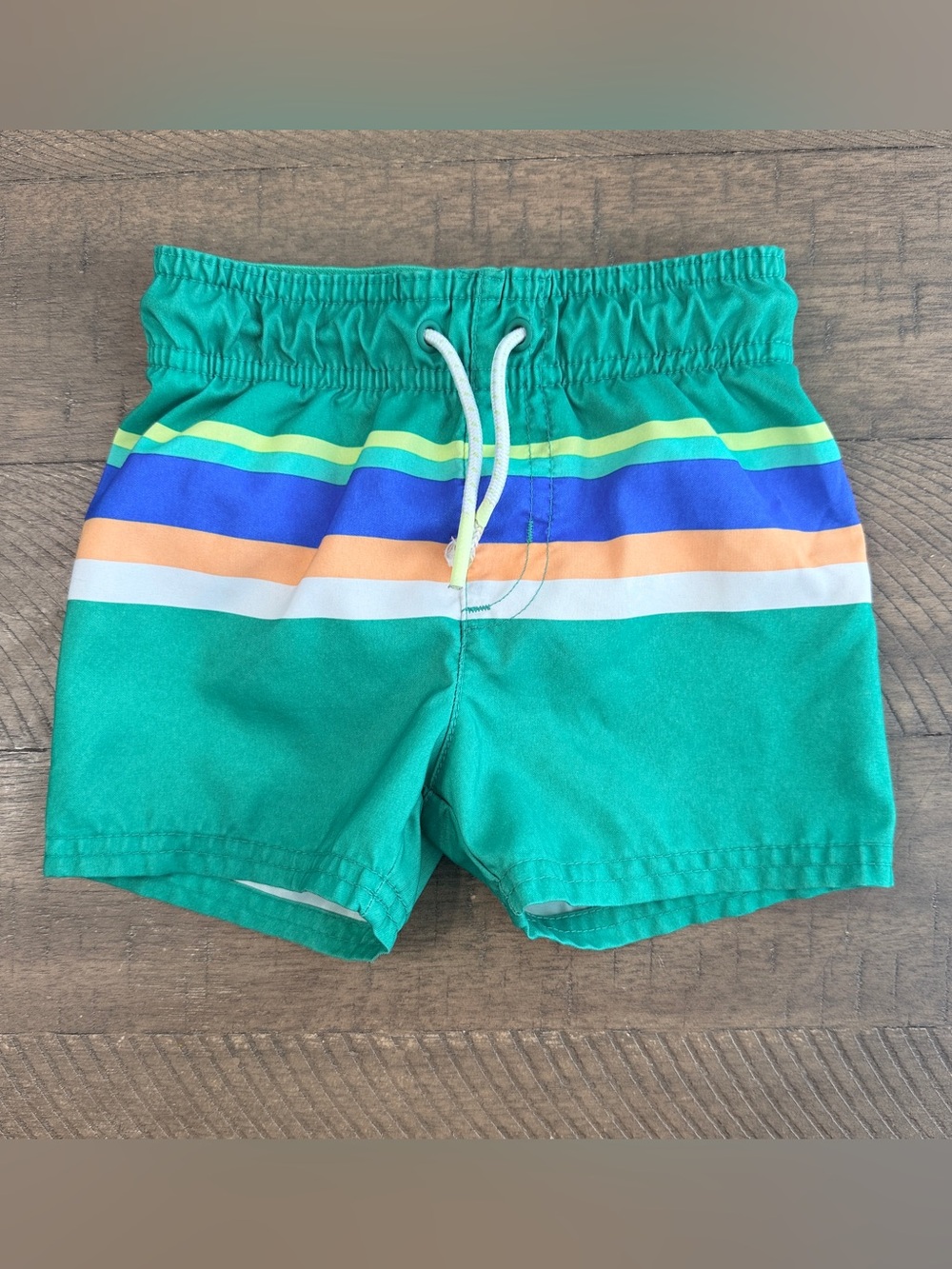 Cat & Jack Green Swim Shorts with Colorful Stripes